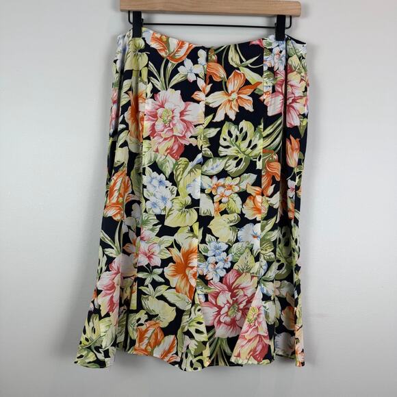 Vtg Talbots Midi Skirt Women 12 Multi Floral 100% Silk Boho Tropical Colorful - Picture 4 of 8